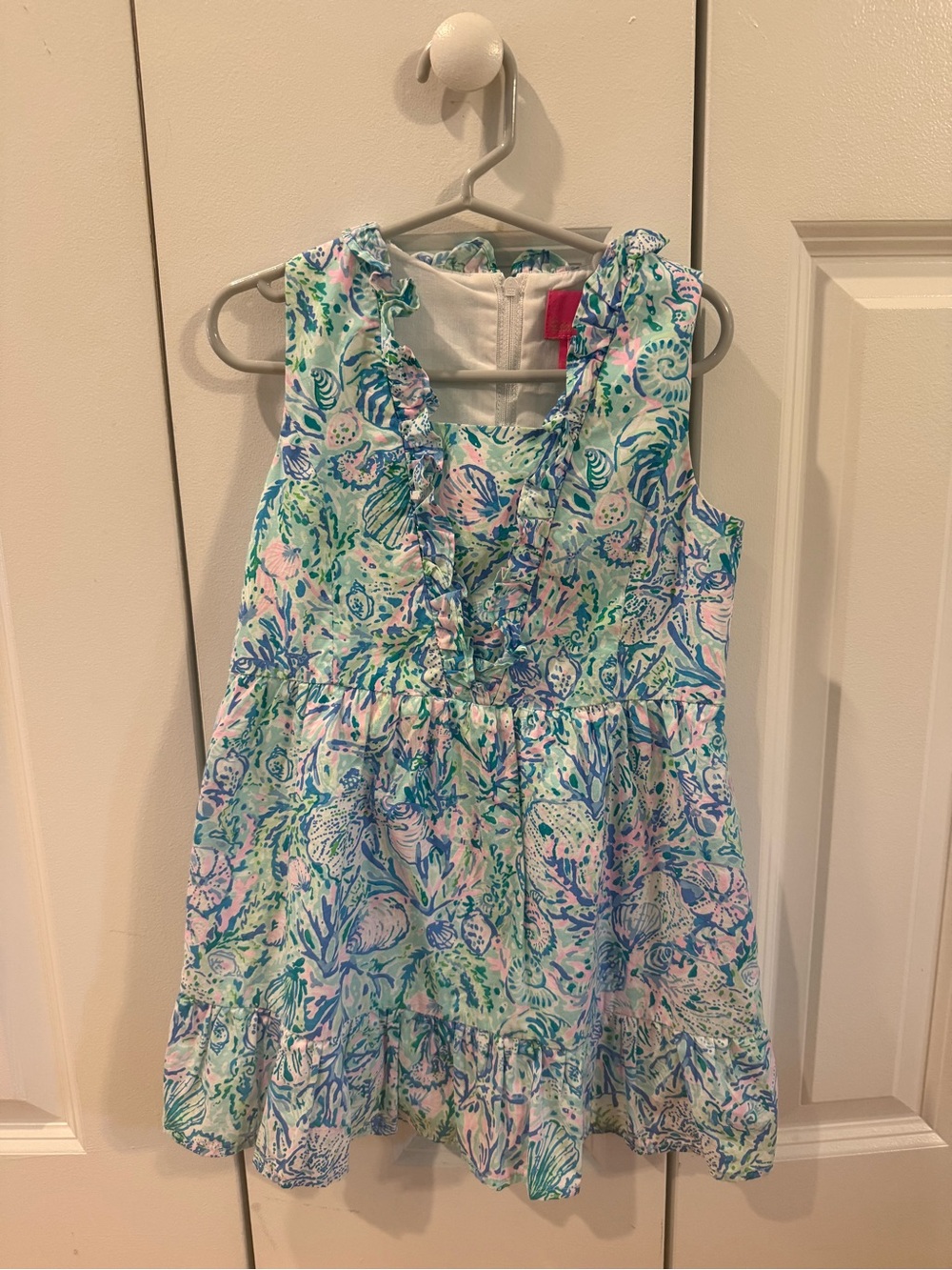 Lilly Pulitzer Sleeveless Floral Ruffle Dress - Blue, Pink & Green